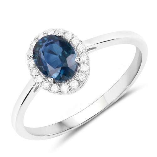 1.20 Carat Genuine Blue Sapphire and White Diamond 14K White Gold Ring Bids.com