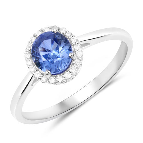 1.27 Carat Genuine Blue Sapphire and White Diamond 14K White Gold Ring Bids.com