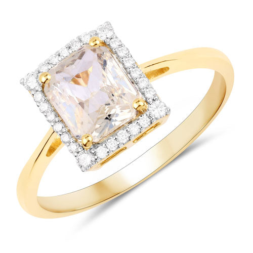 1.63 Carat Genuine White Sapphire and White Diamond 14K Yellow Gold Ring Bids.com