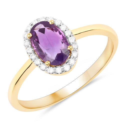 1.24 Carat Genuine Purple Pink Sapphire and White Diamond 14K Yellow Gold Ring Bids.com