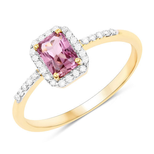 0.90 Carat Genuine Pink Sapphire and White Diamond 14K Yellow Gold Ring Bids.com