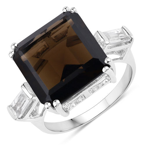 8.80 Carat Genuine Smoky Quartz and White Topaz .925 Sterling Silver Ring Bids.com
