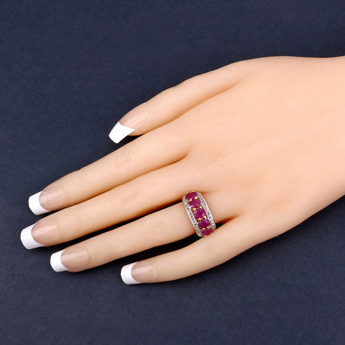 1.74 Carat Genuine Ruby and White Diamond .925 Sterling Silver Ring Bids.com