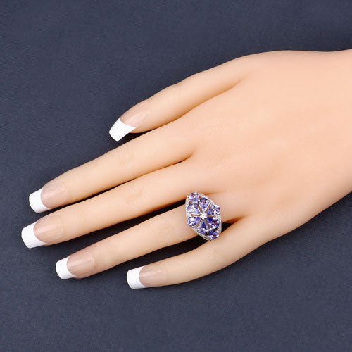 3.24 Carat Genuine Tanzanite and White Topaz .925 Sterling Silver Ring Bids.com
