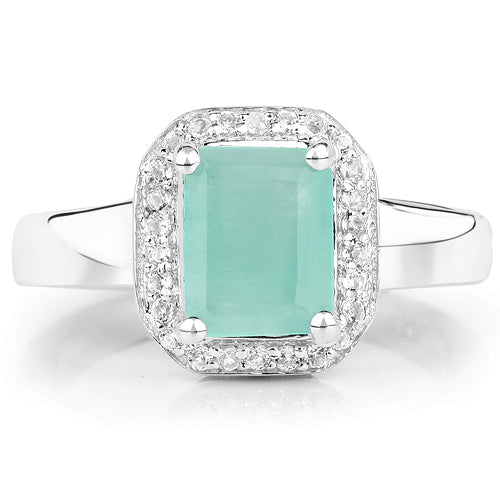 1.73 Carat Genuine Emerald & White Topaz .925 Sterling Silver Ring Bids.com