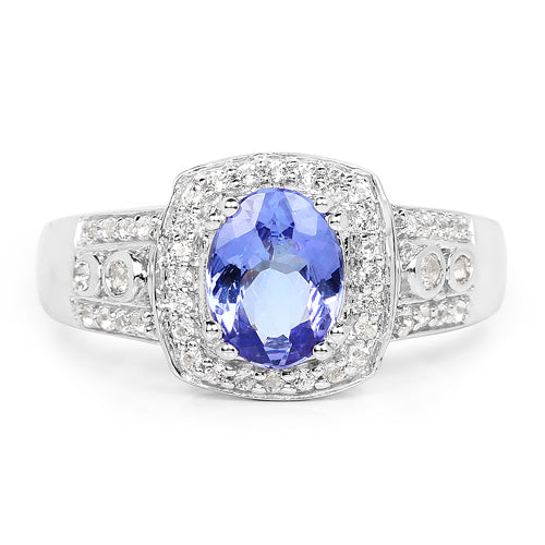 1.42 Carat Genuine Tanzanite & White Topaz .925 Sterling Silver Ring Bids.com