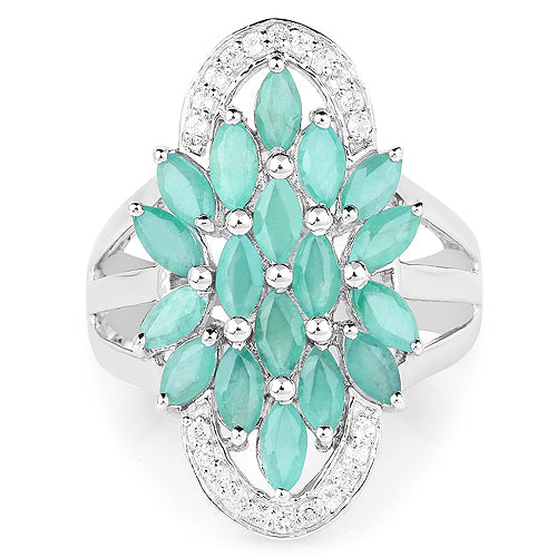 2.74 Carat Genuine Emerald and White Topaz .925 Sterling Silver Ring Bids.com