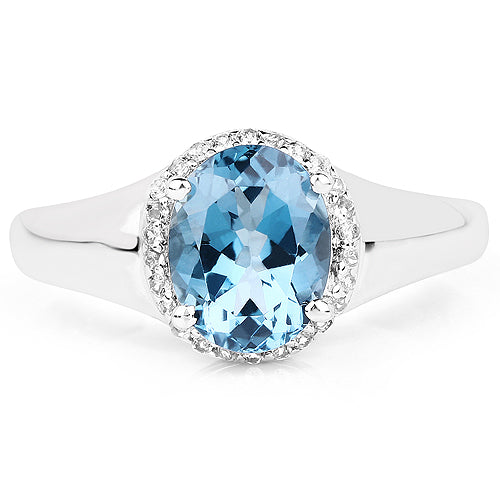 2.13 Carat Genuine London Blue Topaz and White Topaz .925 Sterling Silver Ring Bids.com