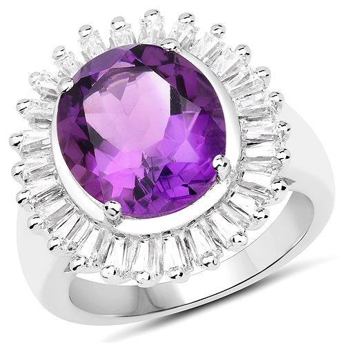 5.36 Carat Genuine Amethyst and White Topaz Ring in Sterling Silver Bids.com