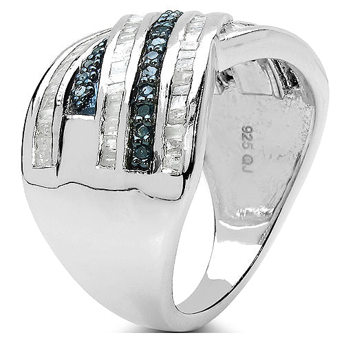 1.02 Carat Genuine Blue Diamond & White Diamond .925 Sterling Silver Ring Bids.com