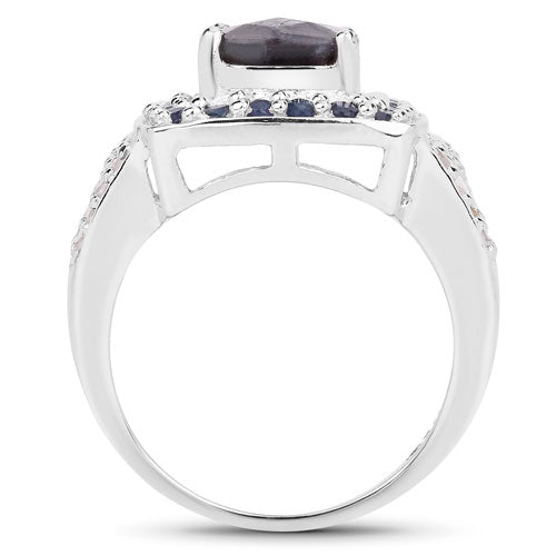 "3.58 Carat Genuine Labradorite, Blue Sapphire and White Topaz .925 Sterling Silver Ring Bids.com