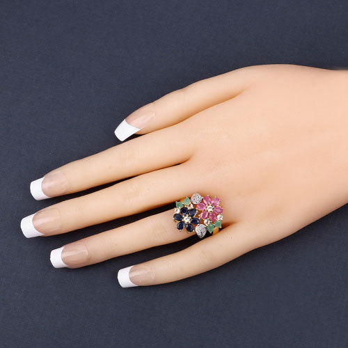 3.65 Carat Genuine Multi Stones .925 Sterling Silver Ring Bids.com