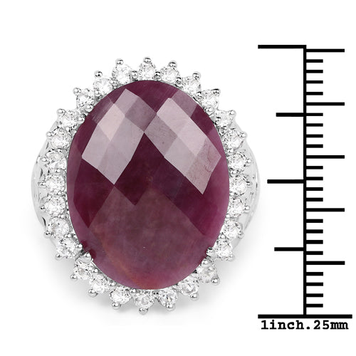 19.12 Carat Genuine Ruby and White Topaz .925 Sterling Silver Ring Bids.com