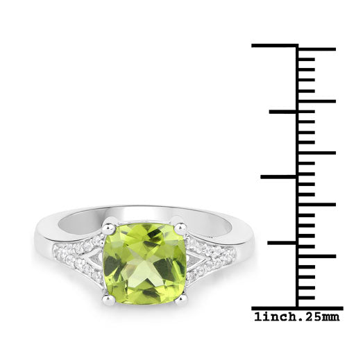 2.27 Carat Genuine Peridot and White Zircon .925 Sterling Silver Ring Bids.com