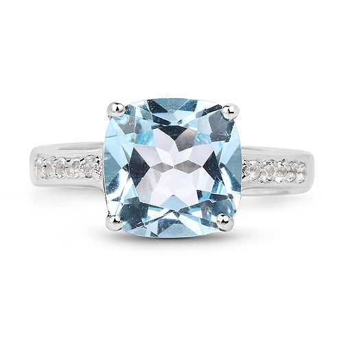 4.62 Carat Genuine Blue Topaz and White Topaz .925 Sterling Silver Ring Bids.com