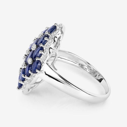3.48 Carat Genuine Blue Sapphire and White Zircon .925 Sterling Silver Ring Bids.com