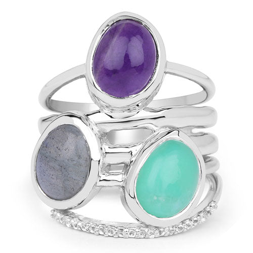 4.00 Carat Genuine Multi Stone .925 Sterling Silver Ring Bids.com