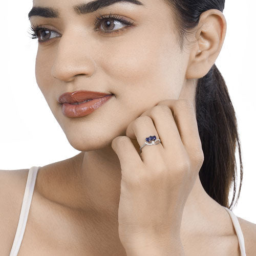 0.65 Carat Genuine Blue Sapphire and White Diamond 14K White Gold Ring Bids.com