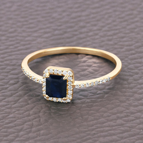 0.60 Carat Genuine Blue Sapphire and White Diamond 14K Yellow Gold Ring Bids.com