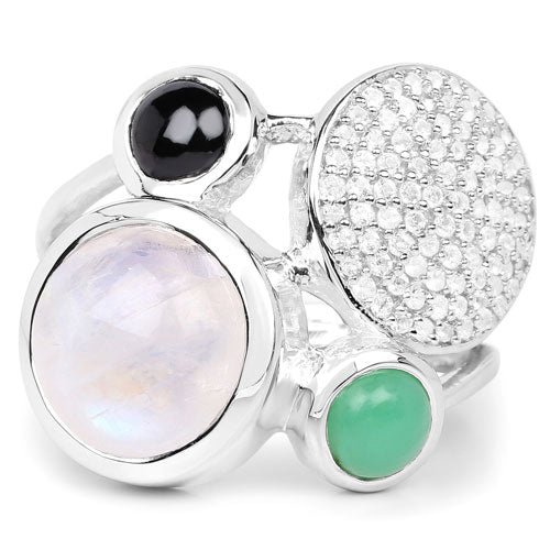 5.90 Carat Genuine Multi Stone .925 Sterling Silver Ring Bids.com