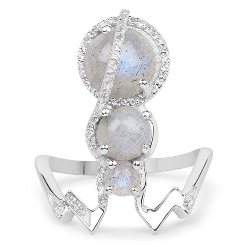 2.79 Carat Genuine Labradorite And White Topaz .925 Sterling Silver Ring Bids.com