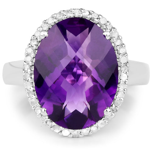 7.94 Carat Genuine Amethyst and White Diamond .925 Sterling Silver Ring Bids.com