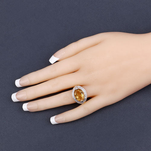 4.56 Carat Genuine Citrine and White Diamond .925 Sterling Silver Ring Bids.com