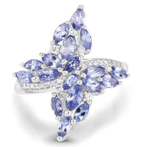1.73 Carat Genuine Tanzanite and White Zircon .925 Sterling Silver Ring Bids.com