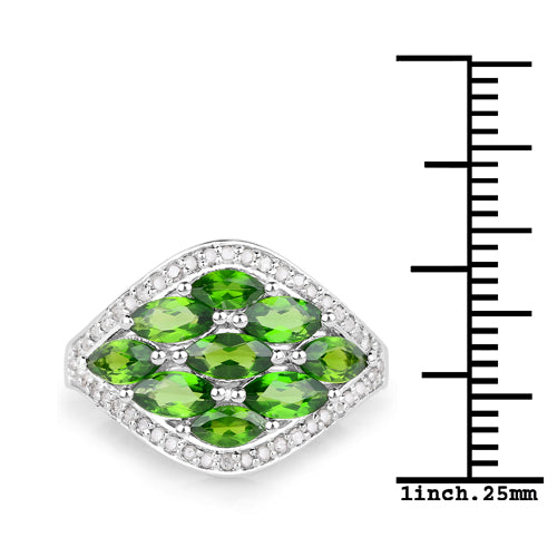 2.37 Carat Genuine Chrome Diopside and White Diamond .925 Sterling Silver Ring Bids.com