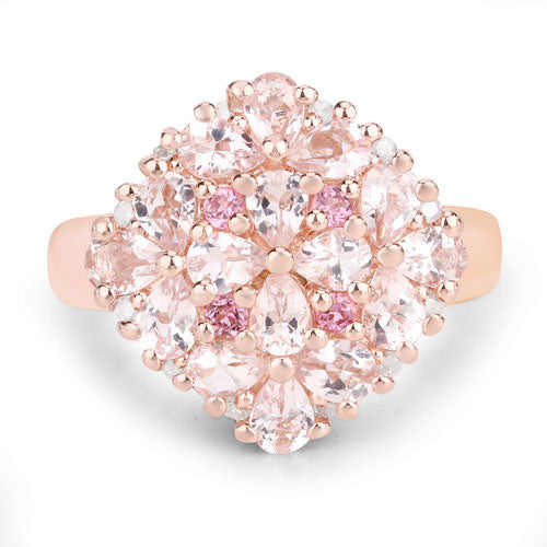 "2.36 Carat Genuine Morganite, Pink Tourmaline and White Diamond .925 Sterling Silver Ring Bids.com