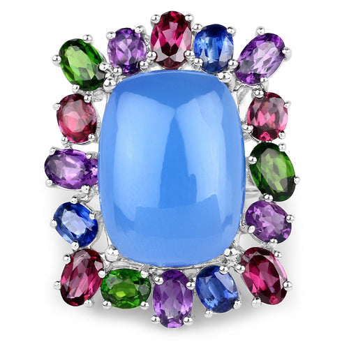 26.67 Carat Genuine Multi Stones .925 Sterling Silver Ring Bids.com
