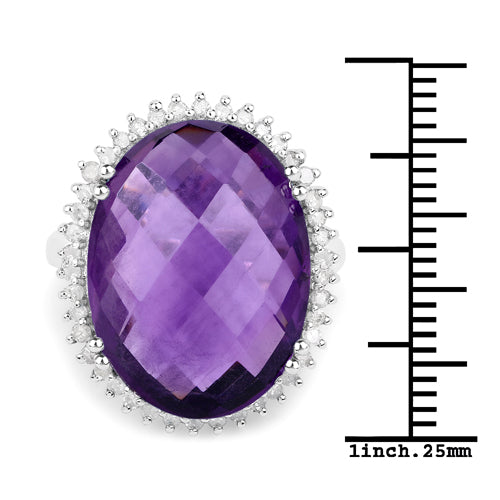 14.90 Carat Genuine Amethyst and White Diamond .925 Sterling Silver Ring Bids.com