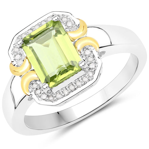 1.67 Carat Genuine Peridot and White Diamond .925 Sterling Silver Ring Bids.com