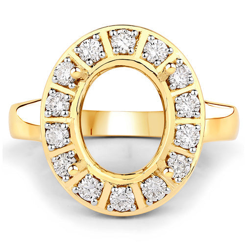 0.42 Carat Genuine White Diamond 14K Yellow Gold Semi Mount Ring - holds 11x9mm Oval Gemstone Bids.com