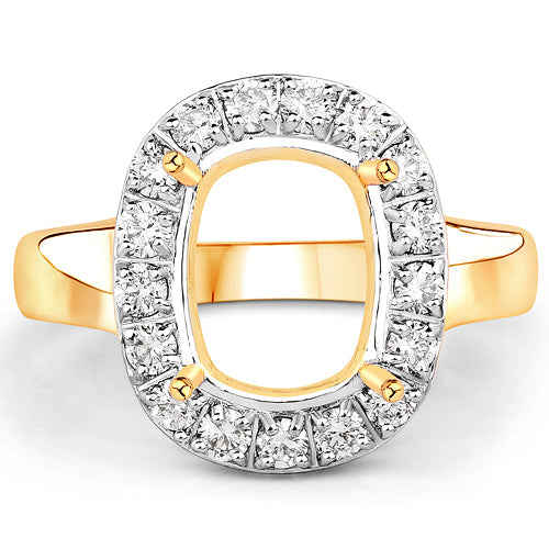 0.51 Carat Genuine White Diamond 14K Yellow Gold Semi Mount Ring - holds 10x8mm Cushion Gemstone Bids.com