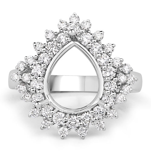 0.89 Carat Genuine White Diamond 14K White Gold Semi Mount Ring - holds 11x9mm Pear Gemstone Bids.com
