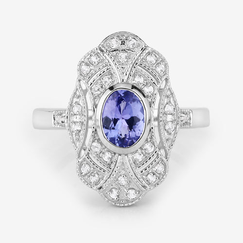 1.17 Carat Genuine Tanzanite and White Topaz .925 Sterling Silver Ring Bids.com