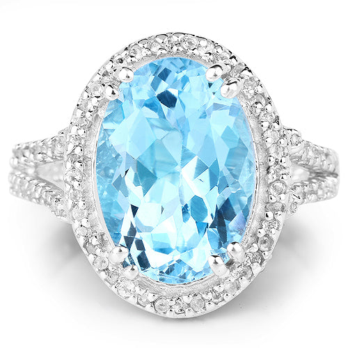 8.15 Carat Genuine Blue Topaz and White Topaz .925 Sterling Silver Ring Bids.com