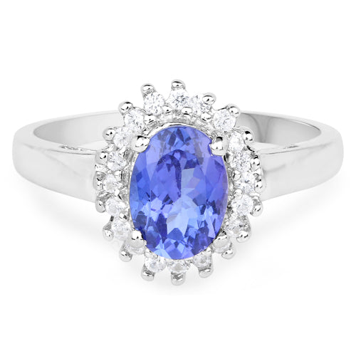 1.45 Carat Genuine Tanzanite and White Zircon .925 Sterling Silver Ring Bids.com