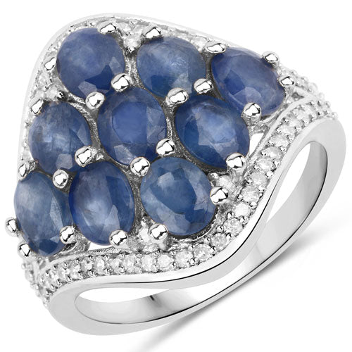 3.40 Carat Genuine Blue Sapphire and White Diamond .925 Sterling Silver Ring Bids.com