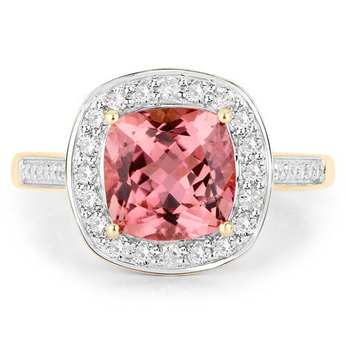 2.71 Carat Genuine Royal Pink Tourmaline and White Diamond 14K Yellow Gold Ring Bids.com
