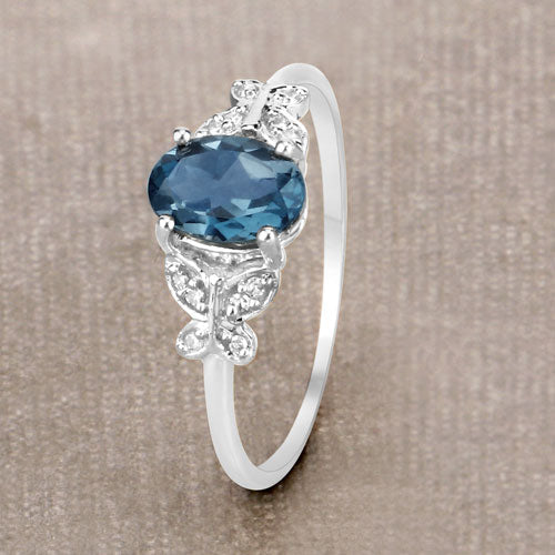 0.93 Carat Genuine London Blue Topaz and White Diamond 14K White Gold Ring Bids.com