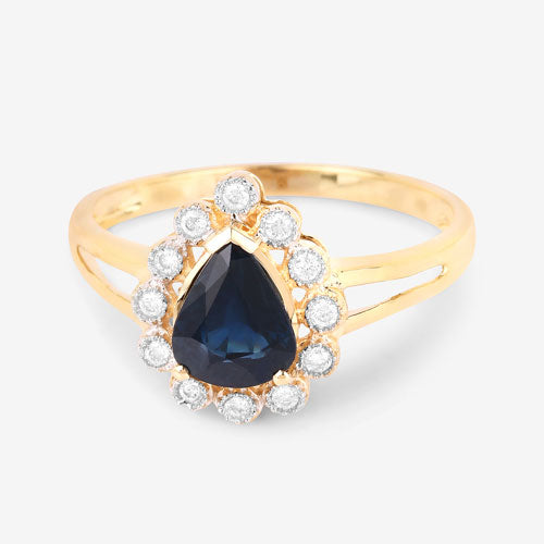 1.46 Carat Genuine Blue Sapphire and White Diamond 10K Yellow Gold Ring Bids.com