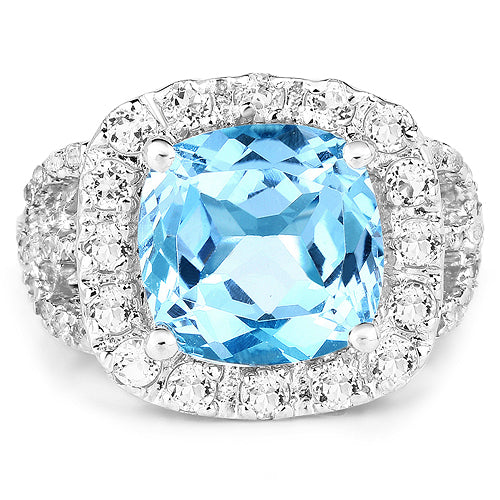 5.17 Carat Genuine Blue Topaz and White Topaz .925 Sterling Silver Ring Bids.com
