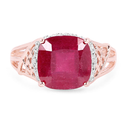 14K Rose Gold Plated 5.54 Carat Genuine Glass Filled Ruby & White Topaz .925 Sterling Silver Ring Bids.com