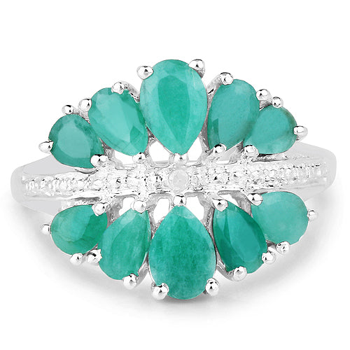 2.21 Carat Genuine Emerald and White Diamond .925 Sterling Silver Ring Bids.com