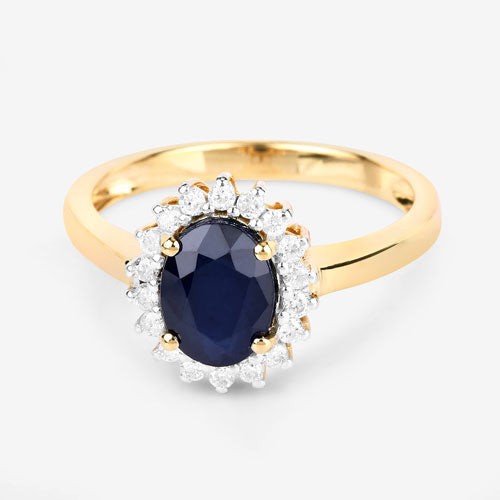1.73 Carat Genuine Blue Sapphire and White Diamond 14K Yellow Gold Ring Bids.com