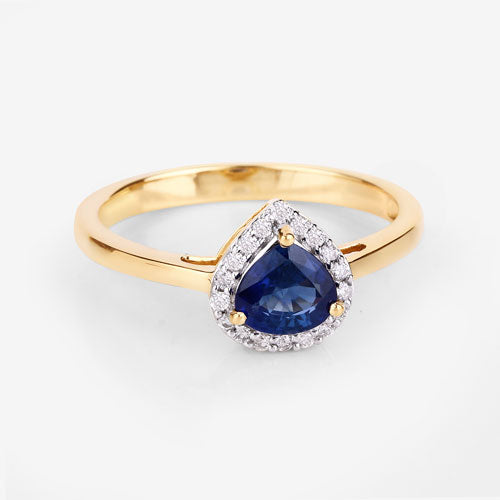 0.73 Carat Genuine Blue Sapphire and White Diamond 14K Yellow Gold Ring Bids.com
