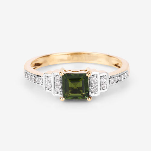 0.72 Carat Genuine Green Tourmaline and White Diamond 14K Yellow Gold Ring Bids.com
