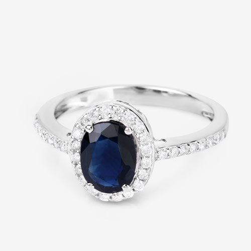 1.82 Carat Genuine Blue Sapphire and White Diamond 14K White Gold Ring Bids.com